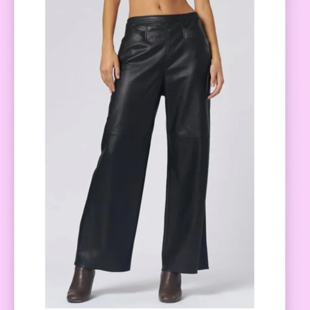 NWT $376  Sz M Raquel Allegra Black Faux Vegan Leather Lynn Pants